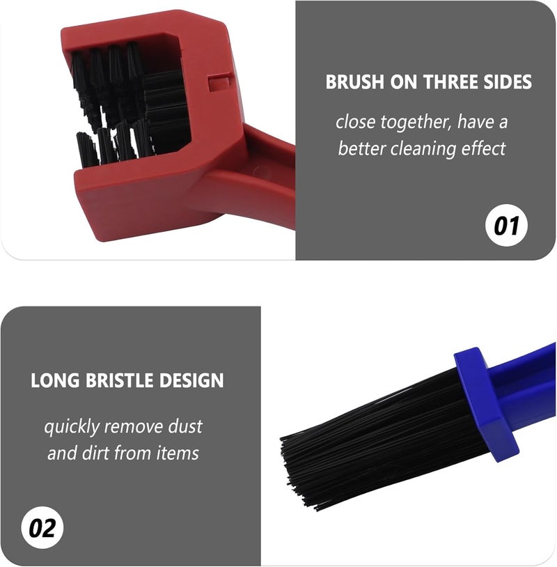 Stacool 2PCS Motorcycle Chain Brush,Double-Ended Motorcycle Chain Cleaner with Three-Sided and Long Bristles,Universal Motorcycle Chain Cleaning Kit for Motorcycle Bicycle Mountain Bike (1 Red + 1 Blue) - Image 3